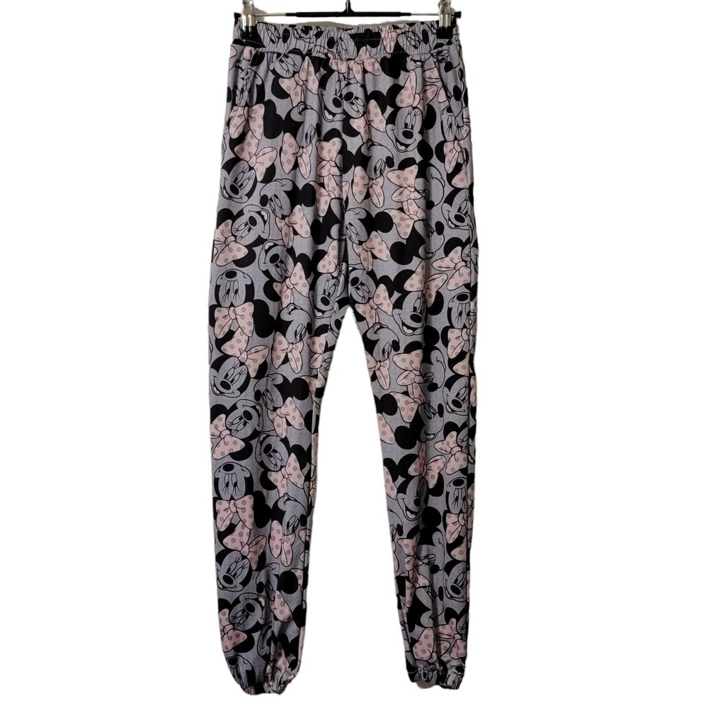 Disney Minnie Mouse Pajama Pants Womens S Gray Pink Joggers PJs Sleepwear Lounge